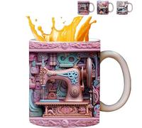 Fadaing Tasse à Coudre en Céramique 3D, Tasse à Café en Céramique, Tasse à Couture Drôle, Tasse à Lait avec Conception de Chambre Créative pour Les Cadeaux D'anniversaire Et Les Amateurs De Quilting