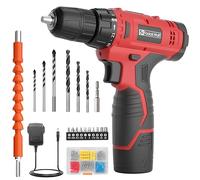 FADAKWALT Visseuse Devisseuse Sans Fil 12V, Perceuse Visseuse Sans Fil avec Batterie, 50 Pièces, 21+1 Réglages de Couple, 19 Nm, Lumières LED, Adaptée aux Travaux Domestiques, Rouge