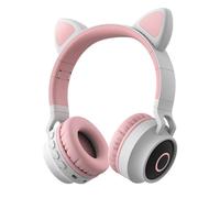Faddish Student Cute Cat's Ears Head-Mounted Headset No Wire Cartoon BT Game Chargeable, Mauve