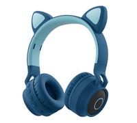 Faddish Student Cute Cat's Ears Head-Mounted Headset No Wire Cartoon BT Game Chargeable, Rose + Gris