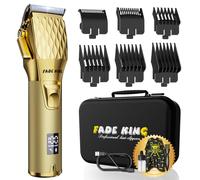 FADE KING Tondeuse Cheveux Hommes Professionnelles Sans Fil Tondeuse Barbe Electriques Tondeuse à Cheveux Rechargeable avec Affichage LCD, 2500mAh Doré
