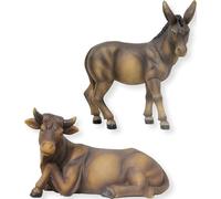 FADEDA 2 x bœuf et ânes/Hauteur : 11 cm/Peint à la Main/Figurines de crèche détaillées - Décoration de Table de Noël Accessoires de crèche