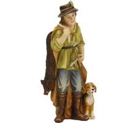 FADEDA Chasseur avec chien et proie - Hauteur : 11 cm - Peinte à la main - Figurines de crèche détaillées - Décoration de table de Noël