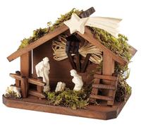 FADEDA Crèche petite en bois avec éclairage de la lanterne incl. LED ainsi que les personnages et l'étoile, LxlxH en mm : 200x100x110. Pour les crèches, les miniatures, les loisirs et le modélisme, le