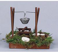 FADEDA Feu de camp avec chaudière et structure en bois, LxlxH en mm : 65x50x75. Pour les crèches, les miniatures, les loisirs et le modélisme, les accessoires de maisons de poupées et les trains minia