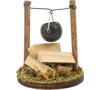 FADEDA Feu de camp avec chaudière - Hauteur : 6 cm - Peinte à la main - Figurines de crèche détaillées - Décoration de table de Noël - Accessoires de crèche
