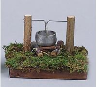 FADEDA Feu de camp avec structure en bois et chaudière en zinc, LxlxH en mm : 60x50x70. Pour les crèches, les miniatures, les loisirs et le modélisme, les accessoires de maisons de poupées et les trai