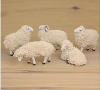 FADEDA Lot de 5 figurines moutons en laine - Hauteur : 4 cm - Peintes à la main - Décoration de table de Noël