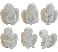 FADEDA Lot de 6 figurines d'ange assis - Blanc - Hauteur : 4 cm - Peintes à la main - Décoration de table de Noël
