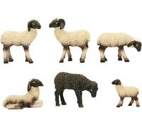 FADEDA Lot de 6 figurines de crèche décorées à la main et détaillées en forme de troupeau de moutons noirs Hauteur 14 cm