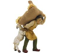 FADEDA Serviteur avec sac de paille et chèvre - Hauteur : 9 cm - Peinte à la main - Figurines de crèche détaillées - Décoration de table de Noël