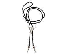 Faderr Western Texas Longhorn Buffalo Steer Cravate en cuir de vache Rodéo Bolo Unisexe Réglable Solide (Argent)