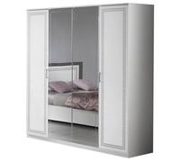 FADILY - Armoire 4 Portes Laquée Blanc avec Sérigraphies