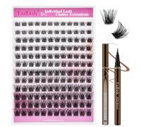 FADLASH Extensions de cils clusters individuels 120 pièces avec eyeliner marron - Cils wispy 40D 0.07D curl 8-16mm, plateaux mélangés, cils artificiels DIY formes multiples