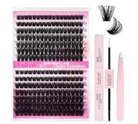 FADLASH Kit Extension Cils Bouquet 80D 100D, 231pcs Faux Cils Individuel Volume Russe 8-16mm D Curl, Bond and Seal, Pince à Lashes, Cluster Lashes Kit DIY Maison et en Salon
