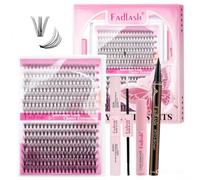 FADLASH Kit Extension Cils & Eyeliner Marron - 280 Faux Cils Bouquet 10D/20D 8-16mm C Curl + Eyeliner Marron Mat Waterproof (003-Intense Brown) - Bond and Seal, Remover Gel, Pince - Longue Tenue, Sans