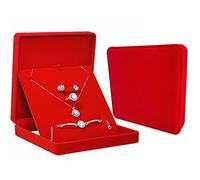 Fadsace Ensemble de bijoux en velours pelucheux, organisateur de collier, boucles d'oreilles, bagues, colliers, bracelets, présentoir cadeau, boîte cadeau (rouge)