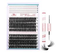 FADVAN Kit Extension Cils Individuel Effet 3D Set Faux Cils Inférieur Courbure D Avec Lash Bond and Seal Applicato de Cils Individuels en Grappe Cluster(Kit-80D+100D-0.07D-Mix 10-16mm)