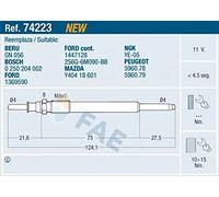 FAE 74223 Bougie De Préchauffage Bouton-Poussoir Manuel Normalement Ouvert 11 Volts 11 Amps 121 Watts