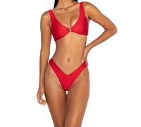 FAE House - Haut de Bikini Kendall - Hibiscus - Maillots de Bain de Luxe pour Dames - Rouge - Tissu ECONYL® 100% Durable - Lavage à la Main à Froid - Détail du Fermoir en Or - Taille XS