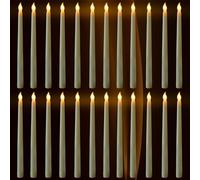FAEFTY 24 PCS Bougies Coniques Sans Flamme, Bougie Led Flamme Vacillante, Bougie Électrique, Bougies à Piles pour Noël, Thanksgiving, Dîner aux chandelles, Mariage（Ivoire, 2.1 x 28 cm）