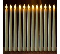 FAEFTY Lot de 12 Bougie Led Flamme Vacillante, Bougies Coniques Sans Flamme, Bougie Électriques, Bougies à Piles pour Noël, Thanksgiving, Dîner aux chandelles, Mariage(Ivoire, 2.1 x 28 cm)