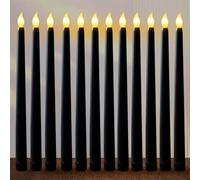 FAEFTY Lot de 12 Bougies Led Flamme Vacillante, Bougies Coniques Sans Flamme, Bougie Électrique, Bougies à Piles pour Noël, Thanksgiving, Dîner aux chandelles, Mariage（Noir, 2.1 x 28 cm