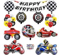 FAELNK Ballon Anniversaire Voiture Decoration Aluminium pour Voiture de Course Theme Anniversaire Garcon Bannière Gâteau Décoration