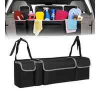 FAELNK Rangement Coffre de Voiture en Tissu Oxford - Organisateur avec 4 Poches et 3 Sangles Réglables - Multifonction pour SUV 90 x 25 cm (A)
