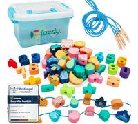 Faerly® Jeu d'enfilage 60 pièces + Coffret - Jouets Montessori de 2 3 4 5 6 Ans pour Enfants Jouet éducatif d'apprentissage Perles en Bois Chenille enfilage motricité Jouet en Bois Arc-en-Ciel