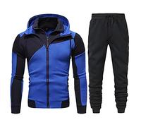 FAFAN Sweat a Capuche Homme Faux Deux pièce Automne Hiver Mode Casual Patchwork Sweatshirt Manche Longue Cordon Serrage Courir Zipper Hoodies, G#bleu, XXL