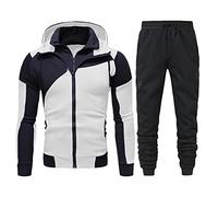 FAFAN Sweat a Capuche Homme Faux Deux pièce Automne Hiver Mode Casual Patchwork Sweatshirt Manche Longue Cordon Serrage Courir Zipper Hoodies, G#blanc, L