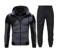FAFAN Sweat a Capuche Homme Faux Deux pièce Automne Hiver Mode Casual Patchwork Sweatshirt Manche Longue Cordon Serrage Courir Zipper Hoodies Gris Foncé 3XL
