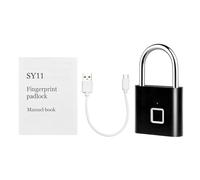 Fafeicy Cadenas à Empreintes Digitales Rechargeable 20 Empreintes Digitales Code Morse Serrure de sécurité Antivol D'urgence IP56 avec Corps en Alliage de Zinc pour Casier de Sac à Dos (BLACK)