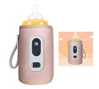 Fafeicy Chauffe-biberon USB, Chauffe-biberon Portable en Tissu de Fibre avec écran LCD, Chauffage Précis Réglable de 100,4 à 131 °F, lait de Voyage 5 V 2 A pour Parents d'avion de Voiture (PINK)