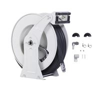 Fafeicy Enrouleur de Tuyau de Carburant Rétractable à Rembobinage Automatique, 3/4 Pouces X 32,81 Pieds, Enrouleur de Tuyau D' Robuste avec Buse de Ravitaillement pour Avion, Bateau et