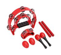 Fafeicy Ensemble de 8 Tambourins Rouges, Bâtons de Rythme en Bois, Shakers à œufs, Maracas, Tambour à Main, Kit D'instruments de Percussion avec Jingles à Double Rangée pour Spectacle