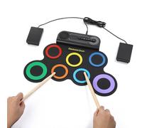 Fafeicy Ensemble de Batterie électronique pour Enfants, 7 Tampons, Cercle de Couleurs, Tambour à Main avec Haut-parleur intégré, Portable et Rechargeable