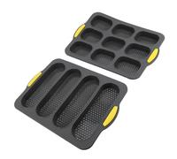 Fafeicy Ensemble de Mini Moules à Pain en Silicone avec Plaque de Cuisson Perforée, 9 Cavités et 4 Cavités, Dégagement Facile, Chauffage Uniforme pour Baguettes, Hot-dogs, thé du Petit Déjeuner
