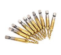 Fafeicy Foret Taraudé à Queue Hexagonale, Jeu de 10 Pièces Taraudage | Mandrin 1/4 Hex, Trou Borgne, Goujure Hélicoïdale, Filetage Grossier, Acier Rapide, Compatible Perceuse à Colonne ou