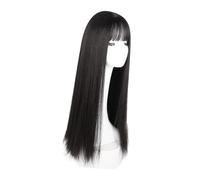 Fafeicy Long Black Straight Wig, Heat Resistant Synthetic Hair Wig with | Perruque longue et lisse noire, perruque synthétique résistante à la chaleur avec frange, Texture mate lisse de 28.3