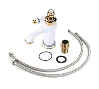 Fafeicy Robinet d'eau, Robinet D'évier G1/2, Robinet d'eau Chaude et Froide en Laiton, Robinet Floral en Céramique Vintage pour Cuisines de Salle de Bain, Robinets D'évier de Bar (Peinture Blanche)