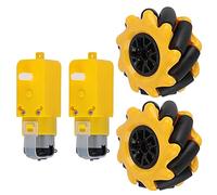 Fafeicy Roue Mecanum 48 Mm + pour Motoréducteur TT, avec Prise Polyvalente, Roue Jaune et Noire, Poignée Lisse, Mouvement à 45°