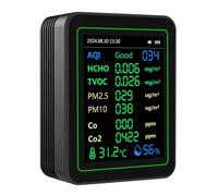 Fafeicy Testeur de Moniteur de qualité de L'air ZN-MT14, Détecte le CO2 HCHO TVOC PM2.5 PM10 avec écran TFT, pour le Bureau de la qualité de la qualité de L'air Intérieur (BLACK)