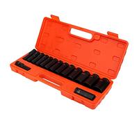 Fafeims 15 PCS/Set Drive Impact en Carbone en Acier en Carbone, Solution de Stockage Pratique pour une Prise à Impact Profond, 1/2 Pouce Set 10-32 Mm avec Boîtier en Plastique, Outil Polyvalent