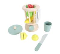 Fafeims Blender de Jouet, Mélangeur en Bois Jouet en Bois avec 9 Blocs de Fruits, Cuisine pour Les Tout-Petits et Apprentissage Précoce