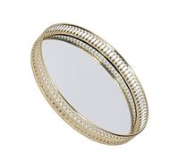 Fafeims Plateau Miroir Rond en Métal doré avec Motif Géométrique pour L'organisation du Maquillage de la vanité de la Salle de Bain