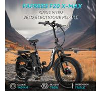 Fafrees F20 X-Max 750w Vélo Électrique 25 Km/H Avec 48v 30 Ah Batterie Amovible Autonomie 180-200km(Gris)