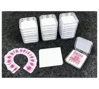 fafzms Lot de 20 Boîtes de Rangement Transparentes pour Ongles + 60 Rubans Adhésifs Double Face | Kit Complet de Présentation pour Faux Ongles, Tips et Nail Art (8.5x8.5 cm)