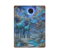 FAGERERO Girafes dans un paysage bleu surréaliste Décoration murale Art Métal Poster Moderne Bar Décorations 40 x 30 cm